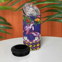 Hawaiian Lei Turtle and Plumeria 4 in 1 Can Cooler Tumbler Polynerian Art Tattoo-Navy Color