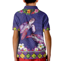 Hawaiian Lei Turtle and Plumeria Kid Polo Shirt Polynerian Art Tattoo-Navy Color LT03 - Polynesian Pride