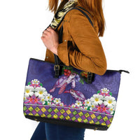 Hawaiian Lei Turtle and Plumeria Leather Tote Bag Polynerian Art Tattoo-Navy Color LT03 Navy - Polynesian Pride