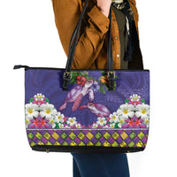 Hawaiian Lei Turtle and Plumeria Leather Tote Bag Polynerian Art Tattoo-Navy Color LT03 - Polynesian Pride
