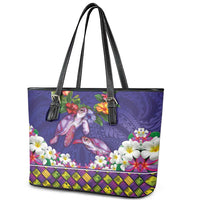 Hawaiian Lei Turtle and Plumeria Leather Tote Bag Polynerian Art Tattoo-Navy Color LT03 - Polynesian Pride