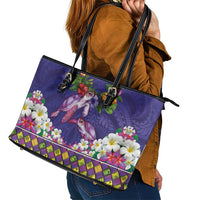 Hawaiian Lei Turtle and Plumeria Leather Tote Bag Polynerian Art Tattoo-Navy Color LT03 - Polynesian Pride