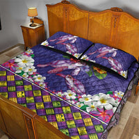 Hawaiian Lei Turtle and Plumeria Quilt Bed Set Polynerian Art Tattoo-Navy Color