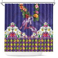 Hawaiian Lei Turtle and Plumeria Shower Curtain Polynerian Art Tattoo-Navy Color LT03 Navy - Polynesian Pride