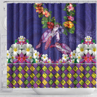 Hawaiian Lei Turtle and Plumeria Shower Curtain Polynerian Art Tattoo-Navy Color LT03 - Polynesian Pride