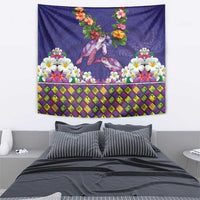 Hawaiian Lei Turtle and Plumeria Tapestry Polynerian Art Tattoo-Navy Color