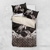 Hawaiian Lei Turtle and Plumeria Bedding Set Polynerian Art Tattoo-Grayscale Mode