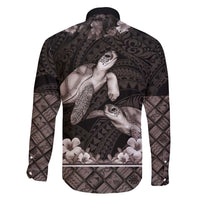 Hawaiian Lei Turtle and Plumeria Family Matching Tank Maxi Dress and Hawaiian Shirt Polynerian Art Tattoo-Grayscale Mode LT03 - Polynesian Pride
