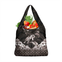 Hawaiian Lei Turtle and Plumeria Grocery Bag Polynerian Art Tattoo-Grayscale Mode