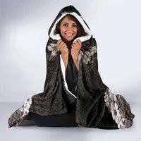 Hawaiian Lei Turtle and Plumeria Hooded Blanket Polynerian Art Tattoo-Grayscale Mode