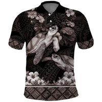 Hawaiian Lei Turtle and Plumeria Polo Shirt Polynerian Art Tattoo-Grayscale Mode