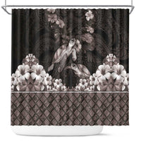 Hawaiian Lei Turtle and Plumeria Shower Curtain Polynerian Art Tattoo-Grayscale Mode LT03 Black - Polynesian Pride