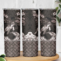 Hawaiian Lei Turtle and Plumeria Skinny Tumbler Polynerian Art Tattoo-Grayscale Mode