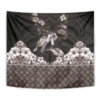 Hawaiian Lei Turtle and Plumeria Tapestry Polynerian Art Tattoo-Grayscale Mode
