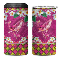 Hawaiian Plumeria and Humpback Whales 4 in 1 Can Cooler Tumbler Polynerian Art Tattoo-Plum Pink Color