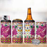 Hawaiian Plumeria and Humpback Whales 4 in 1 Can Cooler Tumbler Polynerian Art Tattoo-Plum Pink Color
