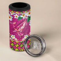 Hawaiian Plumeria and Humpback Whales 4 in 1 Can Cooler Tumbler Polynerian Art Tattoo-Plum Pink Color