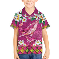 Hawaiian Plumeria and Humpback Whales Family Matching Short Sleeve Bodycon Dress and Hawaiian Shirt Polynerian Art Tattoo-Plum Pink Color LT03 Son's Shirt Pink - Polynesian Pride