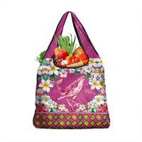 Hawaiian Plumeria and Humpback Whales Grocery Bag Polynerian Art Tattoo-Plum Pink Color