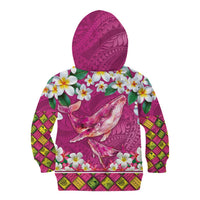 Hawaiian Plumeria and Humpback Whales Kid Hoodie Polynerian Art Tattoo-Plum Pink Color