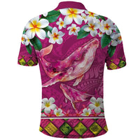 Hawaiian Plumeria and Humpback Whales Polo Shirt Polynerian Art Tattoo-Plum Pink Color