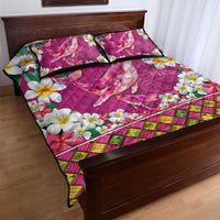Hawaiian Plumeria and Humpback Whales Quilt Bed Set Polynerian Art Tattoo-Plum Pink Color