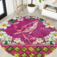 Hawaiian Plumeria and Humpback Whales Round Carpet Polynerian Art Tattoo-Plum Pink Color LT03 Pink - Polynesian Pride