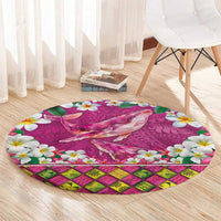 Hawaiian Plumeria and Humpback Whales Round Carpet Polynerian Art Tattoo-Plum Pink Color LT03 - Polynesian Pride