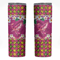 Hawaiian Plumeria and Humpback Whales Skinny Tumbler Polynerian Art Tattoo-Plum Pink Color
