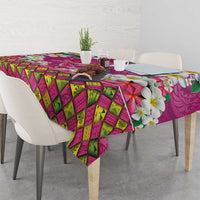 Hawaiian Plumeria and Humpback Whales Tablecloth Polynerian Art Tattoo-Plum Pink Color