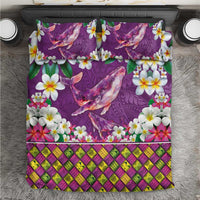Hawaiian Plumeria and Humpback Whales Bedding Set Polynerian Art Tattoo-Mauve Color