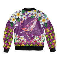 Hawaiian Plumeria and Humpback Whales Bomber Jacket Polynerian Art Tattoo-Mauve Color LT03 - Polynesian Pride