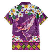 Hawaiian Plumeria and Humpback Whales Family Matching Puletasi and Hawaiian Shirt Polynerian Art Tattoo-Mauve Color
