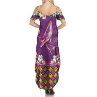 Hawaiian Plumeria and Humpback Whales Family Matching Summer Maxi Dress and Hawaiian Shirt Polynerian Art Tattoo-Mauve Color