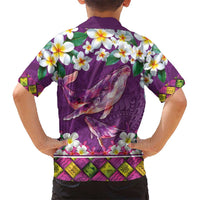 Hawaiian Plumeria and Humpback Whales Kid Hawaiian Shirt Polynerian Art Tattoo-Mauve Color