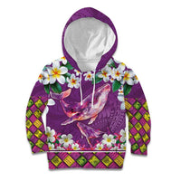 Hawaiian Plumeria and Humpback Whales Kid Hoodie Polynerian Art Tattoo-Mauve Color