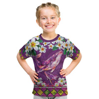 Hawaiian Plumeria and Humpback Whales Kid T Shirt Polynerian Art Tattoo-Mauve Color