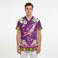 Hawaiian Plumeria and Humpback Whales Scrub Top Polynerian Art Tattoo-Mauve Color LT03 - Polynesian Pride