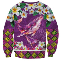 Hawaiian Plumeria and Humpback Whales Sweatshirt Polynerian Art Tattoo-Mauve Color LT03 - Polynesian Pride