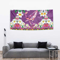 Hawaiian Plumeria and Humpback Whales Tapestry Polynerian Art Tattoo-Mauve Color