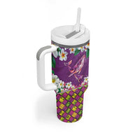 Hawaiian Plumeria and Humpback Whales Tumbler With Handle Polynerian Art Tattoo-Mauve Color