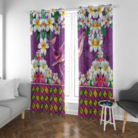 Hawaiian Plumeria and Humpback Whales Window Curtain Polynerian Art Tattoo-Mauve Color