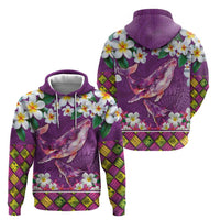 Hawaiian Plumeria and Humpback Whales Zip Hoodie Polynerian Art Tattoo-Mauve Color