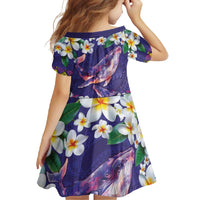 Hawaiian Plumeria and Humpback Whales Family Matching Off Shoulder Maxi Dress and Hawaiian Shirt Polynerian Art Tattoo-Navy Color