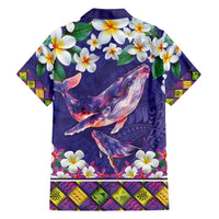Hawaiian Plumeria and Humpback Whales Family Matching Summer Maxi Dress and Hawaiian Shirt Polynerian Art Tattoo-Navy Color LT03 - Polynesian Pride