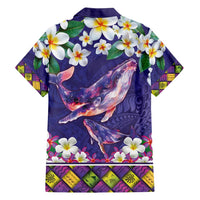 Hawaiian Plumeria and Humpback Whales Hawaiian Shirt Polynerian Art Tattoo-Navy Color