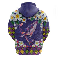 Hawaiian Plumeria and Humpback Whales Hoodie Polynerian Art Tattoo-Navy Color