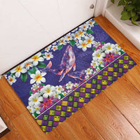 Hawaiian Plumeria and Humpback Whales Rubber Doormat Polynerian Art Tattoo-Navy Color LT03 - Polynesian Pride