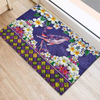 Hawaiian Plumeria and Humpback Whales Rubber Doormat Polynerian Art Tattoo-Navy Color LT03 - Polynesian Pride