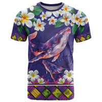 Hawaiian Plumeria and Humpback Whales T Shirt Polynerian Art Tattoo-Navy Color